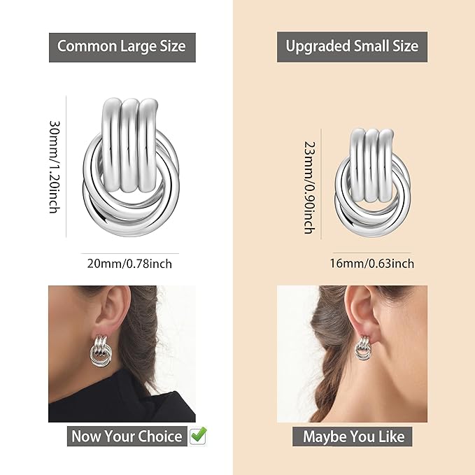 Circle Knot Link Earrings for Women, Silver Drop Dangle Geometric Knot Earrings, Women's Jewelry L Size