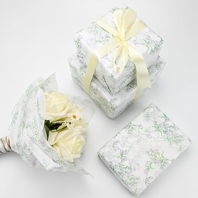 TINYFUTURE 100 Sheets Flower Gift Wrapping Tissue Paper Recyclable Greenery Botanical Packaging Bag for Wedding Birthday Showers Art Craft Party Favor Decoration