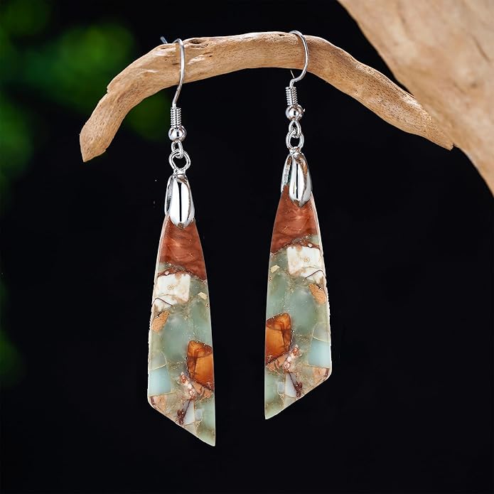 Boho Women Natural Stone Earrings Unique Healing Imperial Jasper Gemstone Energy Hypoallergenic Lightweight Dangle Drop Earrings Multiple Styles Earrings Jewelry for Birthday Party Gift