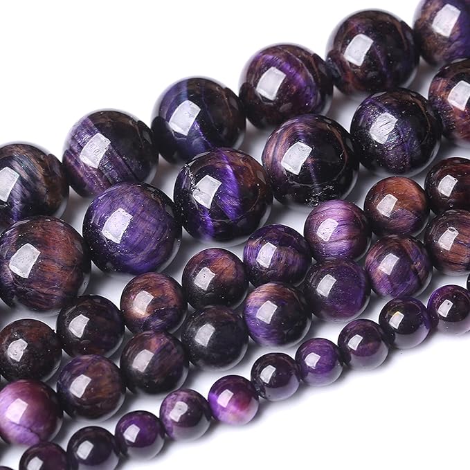 Natural Purple Tiger Eye Beads Round Loose Stone Beads Energy Gemstone Healing Power for Jewelry Making 8mm 46pcs 15"