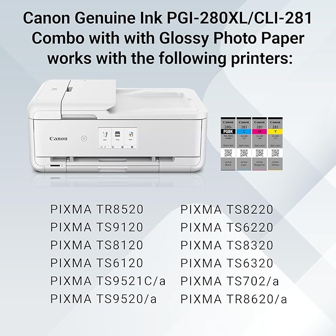 Canon PGI-280XL /CLI-281 Genuine Combo Pack with PP-301, Compatible with TR8520, TS9120,TS8120, TS6120, TS9521C/a, TS9520/a, TS8220, TS6220, TS8320, TS6320, TS702/a, and TR8620/a Series Printers