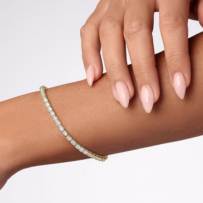 EcoGems Moissanite Tennis Bracelet for Women and Men – 18K White or Yellow Gold Plated Sterling Silver – Lab Grown D Color VVS Clarity Stones – Elegant Gift Box Included