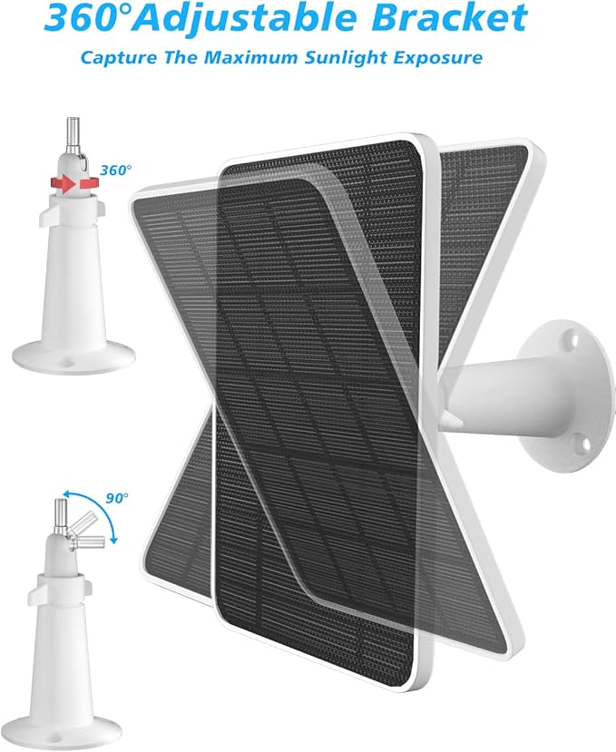 Solar Panel Charger Compatible with Arlo Pro 5S/Pro 4/Pro 3/Pro 3 Floodlight/Ultra/Ultra 2 Camera, 6V 4.5W Solar Panels Charging IP65 Weatherproof w/ 9.8ft Charging Cable Adjustable Wall Mount, 1 Pack