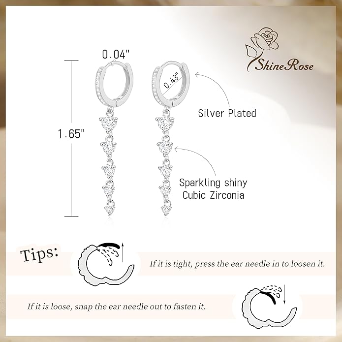 Dangle Earrings For Women Trendy 14K Gold Plated Drop Silver Long Dangling Dainty CZ Simple Hanging Jewelry