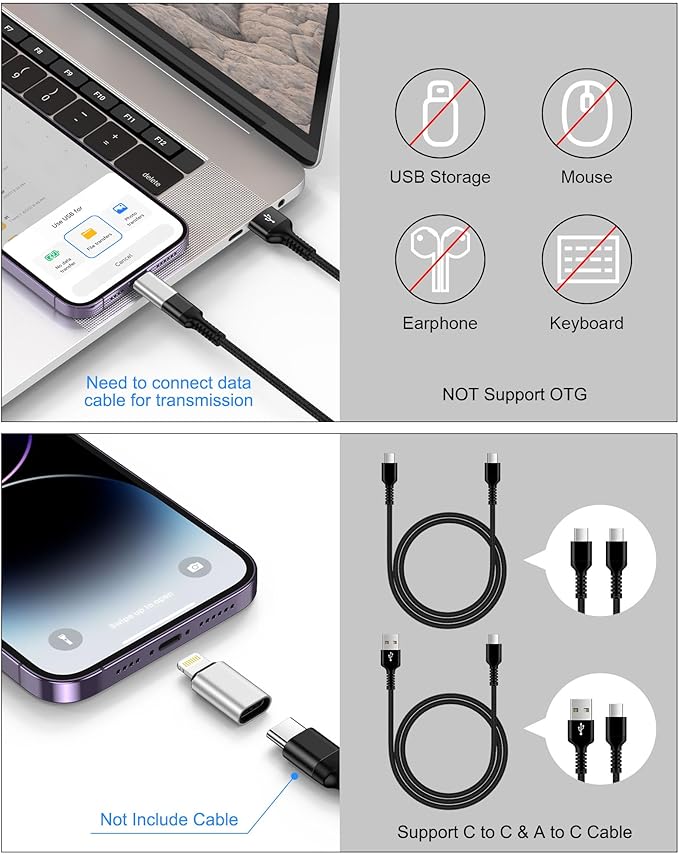 USB C to Lightning Adapter, 4 Pack Fast Charging Data Sync Lightning to USB Type C Cable Adapter for iPhone 14/13/12/11/X/XR Pro Series, iPad, AirPods and Anti-Lost Loop – Not for Audio/OTG