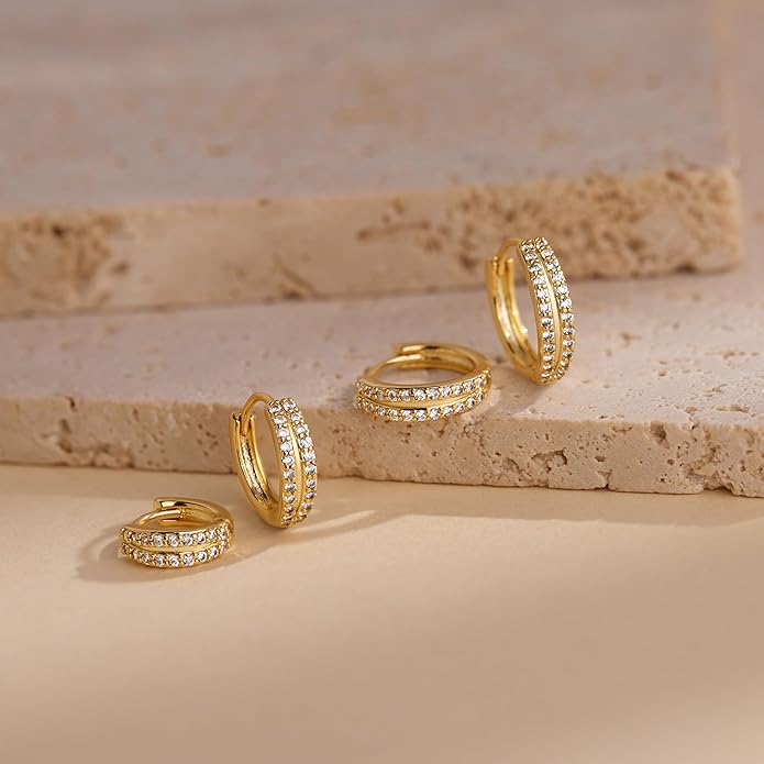 Small Gold Huggie Hoop Earrings Set for Women Men Hypoallergenic 14K Plated Stack Cartilage Earrings, Multiple Piercing Lightweight Mini Thin Cute Dainty Trendy Jewelry Set Christmas Gifts for Women