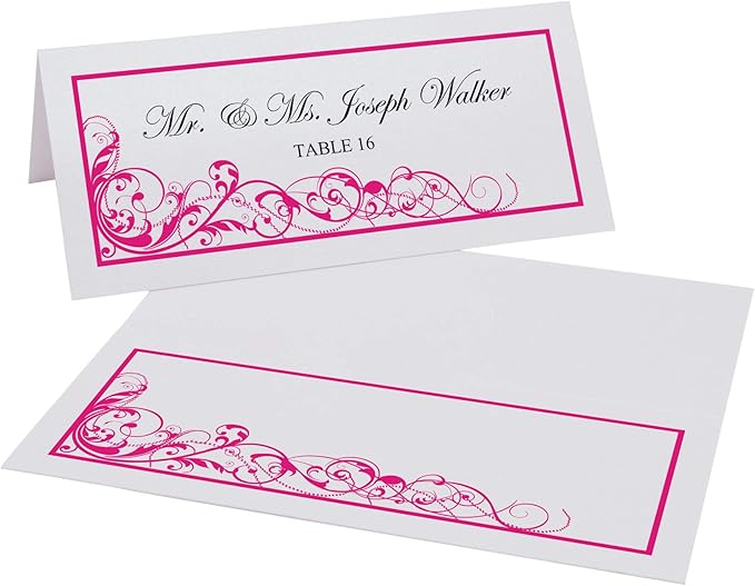 Scribble Vintage Swirl Place Cards, Fuschia (Choose Color), Set of 60, Pre-cut and Scored - Wedding, Party, Dinner, and Special Events - Made in the USA