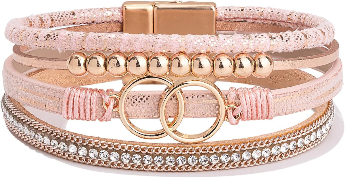 FANCY SHINY Boho Leather Wrap Bracelet Stackable Infinity Chunky Cuff Bracelets Western Hippie Outfits Jewelry Valentine Gifts for Women