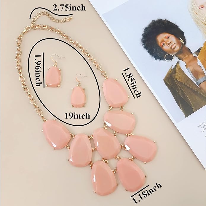 Firstmeet Chunky Bubble Statement Collar Necklace with Earrings for Women