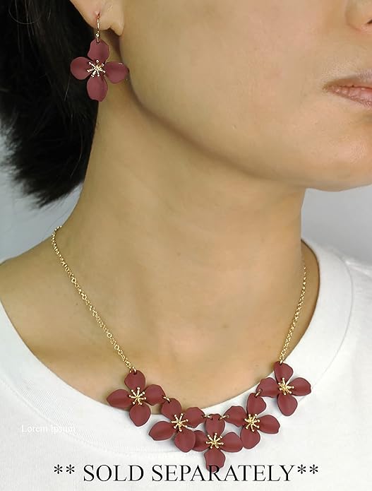 POMINA White Flower Statement Necklace for Women, Floral Bib Collar Necklace with Adjustable Chain, Flower Earrings, Elegant Costume Jewelry for Weddings, Gifts for Women