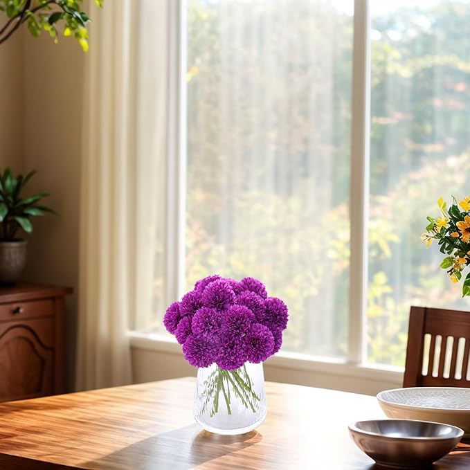 Kimura's Cabin 20Pcs Fake Mums Flowers Artificial Chrysanthemum Faux Silk Ball Flower Wedding Arrangements Bouquets Fall Office Home Kitchen Table Decor DIY Floral (Dark Purple)