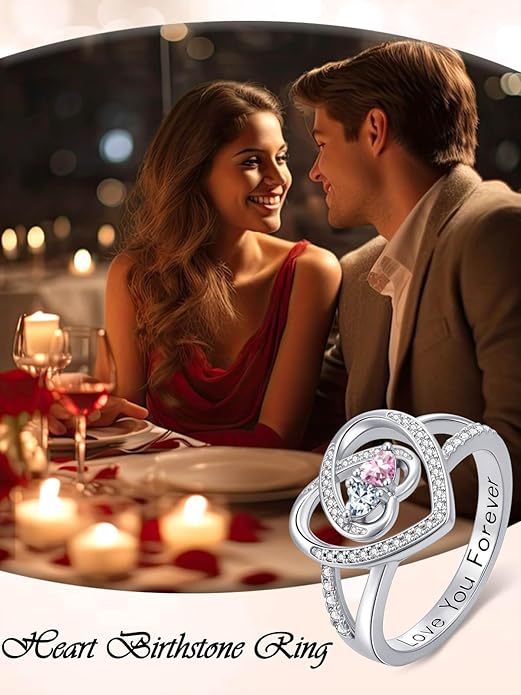 Valentine's Day Gifts for Women Birthstone Rings for Women Heart Statemet Engagement Eternity Wedding Promise Rings Jewelry Anniversary Christmas Valentine Mothers Day Birthday Gifts for Wife Her Girlfriend
