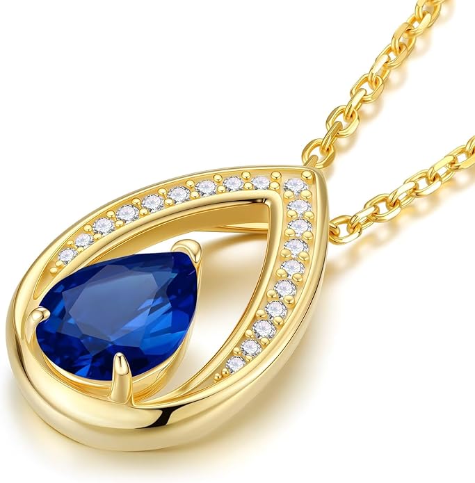 Iefil Valentines Day Gifts for Her - 14K Gold Plated Birthstone Necklace for Women, 925 Sterling Silver Teardrop Necklace, Anniversary Birthday Gifts for Wife Girlfriend Mom