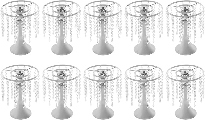 Wedding Centerpieces Sliver Vases,10PCS Metal Flower Candle Holder with Sparkling Crystal Beads,Crystal Flower Vase Metal Flowers Stand for Party Tables Decorations