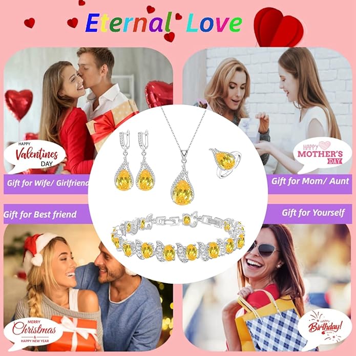 LMXXVJ Jewelry Set for Women,Teardrop Cubic Zirconia Necklace Earrings Adjustable Ring Bracelet Jewelry Set Formal Jewelry Gift