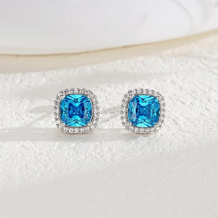 YOMELA Cubic Zirconia Earrings Studs, Halo CZ Birthstone Simulated Diamond Stud Earrings for Women