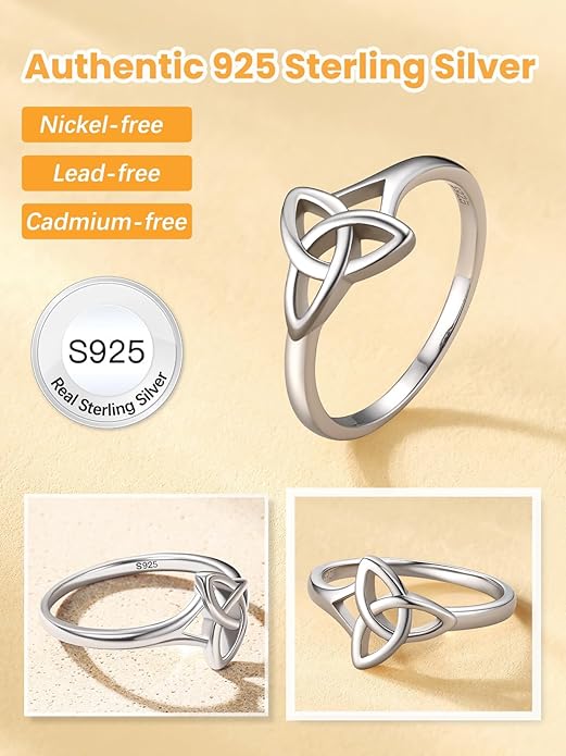 Bestyle 925 Sterling Silver Ring for Women, Minimalist Claddagh Ring Celtic Knot Ring for Women, Irish Promise Wedding Band, Gold/Rose Gold Vermeil Women Band Ring, Stackable, Gift for Her