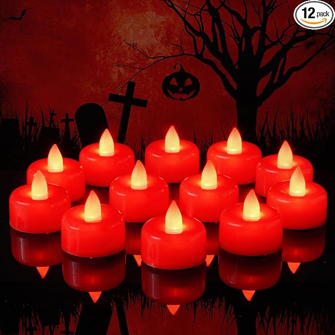 Amagic 12 Pack Red Flameless LED Tea Lights Candles Battery Operated, Electric Fake Tealight Candles for Votive, Wedding, Table Centerpiece, Party, Aniversary, Proposal, Halloween, Christmas