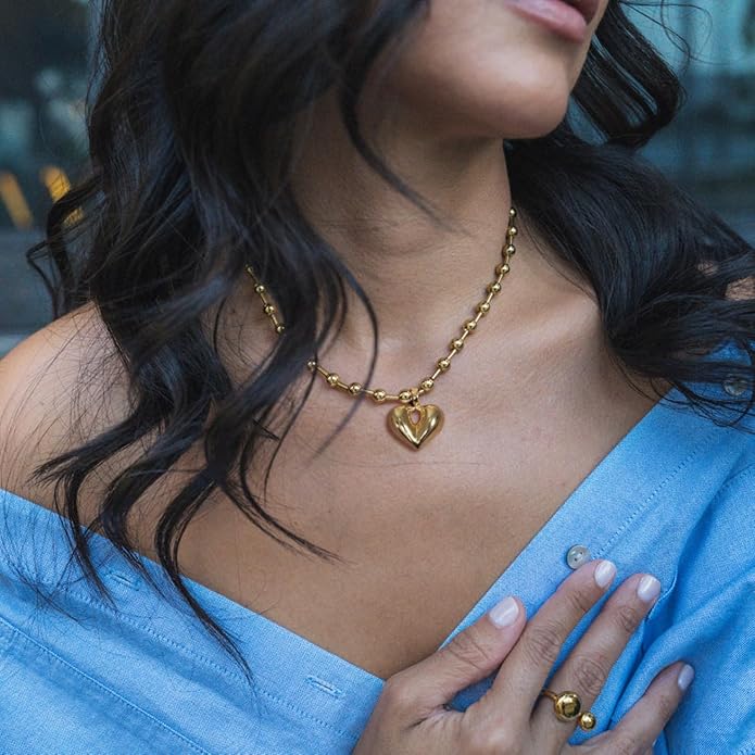 Aobei Pearl 18K Gold Plated Moon Star Lion Evil Eye Love Heart Cross Pendant Necklace Medallion Paperclip Chian Choker Layering Jewery for Women
