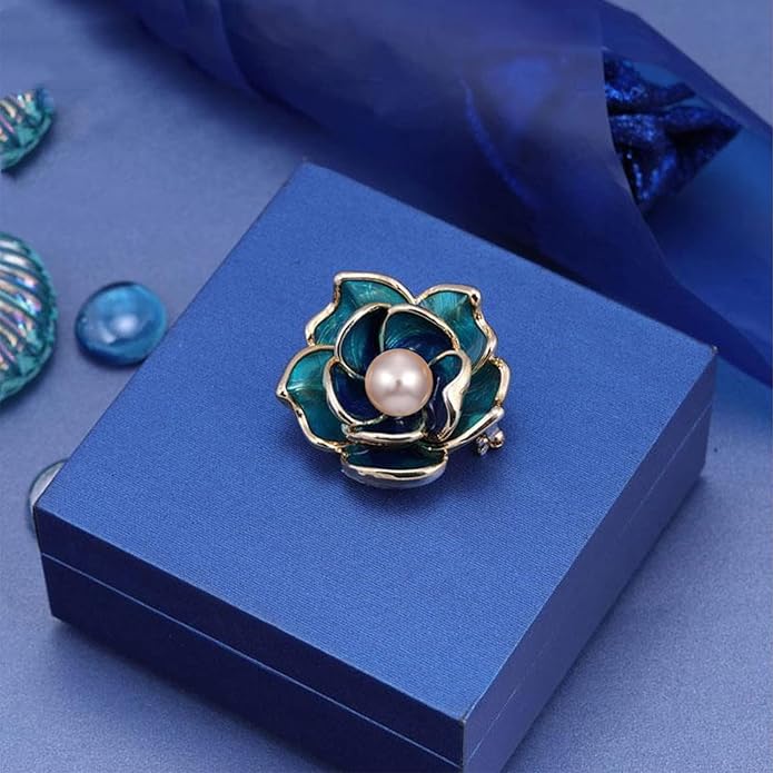 Brooches for Women Green Rose Pearl- Austrian Rhinestone Brooch Jewelry - Ladies Wedding Bouquet Brooches Pin for Birthday, Christmas, Anniversary