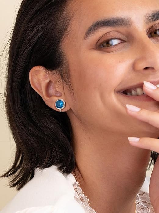 FindChic Sparkling Birthstone Clip On Earrings for Women, Silver Plated Stud Earrings 8MM Cubic Zirconia Non Pierced Studs, 12 Months Birthday Jewelry Gift
