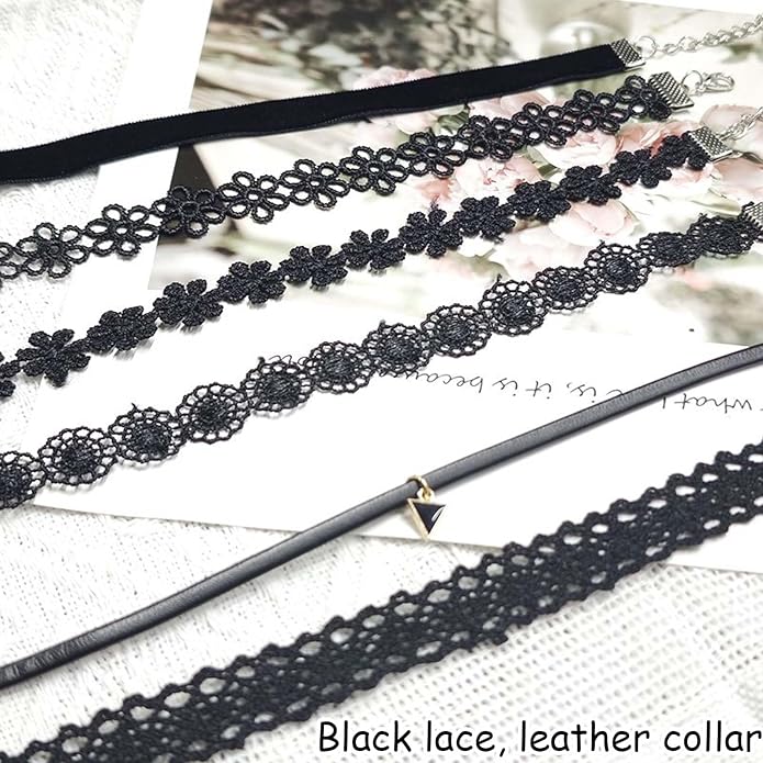 Black Goth Choker Necklace for Women,Black Elegantes Lace Chokers Set,Punk Jewelry Clothes Accessories