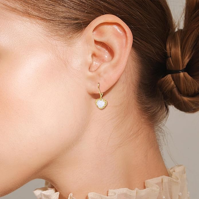 DOVRAN 10K 14K Solid Gold Leverback Earrings for Women Real Yellow Gold Filigree Dangle Earrings Trendy Jewelry Birthday Christmas Gifts for Wife Mom