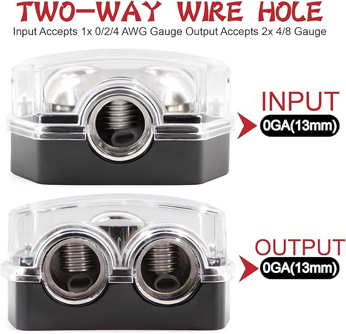 2 Way Power Distribution Block 1x 0 GA in 2X 0 GA Out Circuit Protector Distribution Connecting Blocks for Car Audio Splitter,1Pc with Installation Kit