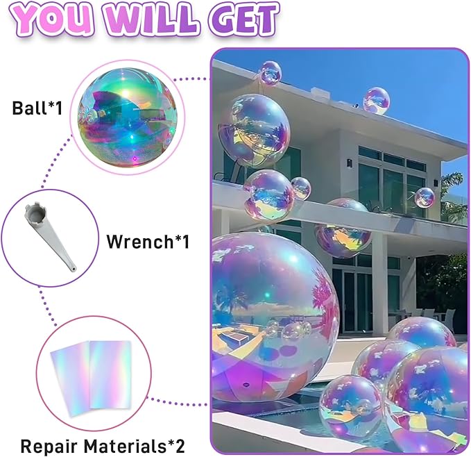 19.6in Inflatable Mirror Ball,Shiny Inflatable Ball Silver/Gold/Iridescent,PVC Hanging Large Disco Balls Decor for Party, Concerts, Stage, Wedding Decoration (1 Piece,Without Air Pump)