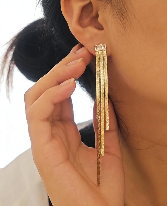 Gold Earrings for Women Trendy, Simple Dainty 14K Gold Plated Paperclip Square Chain Link Dangle Hoops Earrings Pin Stud Huggie Earrings Lightweight Hypoallergenic Minimalist Aesthetic Gold Jewelry for Christmas Gifts
