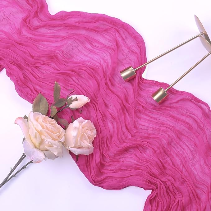 RestfulGlow12 Pack Hot Pink Cheesecloth Table Runner 10FT Boho Gauze Fabric Table Runner 35 x 120 Inch Rustic Sheer Runner for Centerpiece Wedding Decor Baby Shower Party Table Decoration