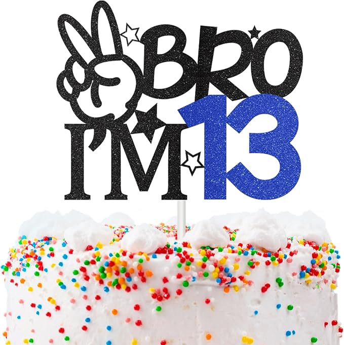 Bro I'm 13 Cake Topper, 13th Birthday Decorations for Boy, Glitter Funny 13th Birthday Cake Topper, Big Brother 13 Year Old Birthday Party Decoration Supplies