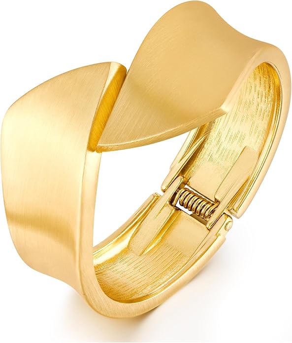 Statement Golden Matte Bracelet for women Minimalist Chunky Brushed Bangle Bracelet Vintage Thick Wide Cuff bracelet Gold Plated Open Cuff Geometric Bracelet