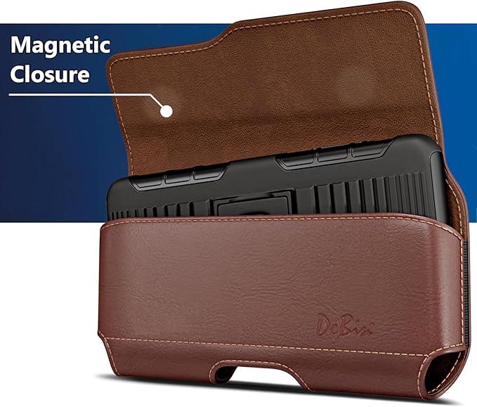 DeBin Holster for iPhone 17 17 Pro 16 Pro 16e 15 15Pro 14 13 12 11 Xs 10 X XR – Cell Phone Belt Holder Case with Clip for Men Women Pouch (Fits Protective Cover on) Brown