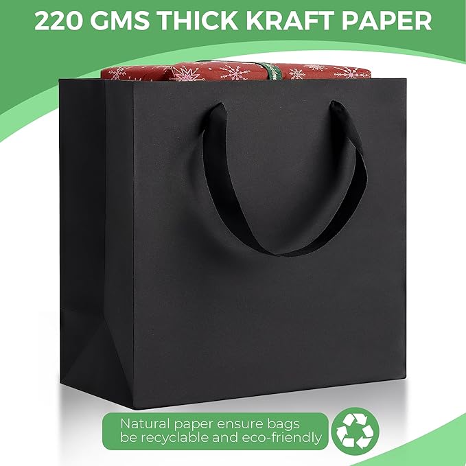 MOXARYSU Large Black Gift Bags: 12.5x4.5x11 Inch 5pcs Paper Bags Bulk For Party Shopping Birthday Wedding (L,5)