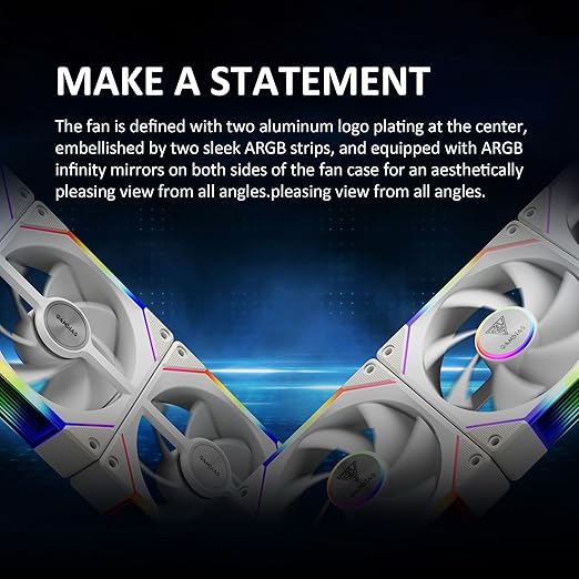 GAMDIAS Aeolus P2-1203U 120mm ARGB PWM Fan(3 Fan Pack w/USB Hub), Include Reverse Fan Blade x3, ARGB Sync Ready, Easy Installation & Cabless Daisy-Chain Design, Silent Operation, Up to 2400RPM, White