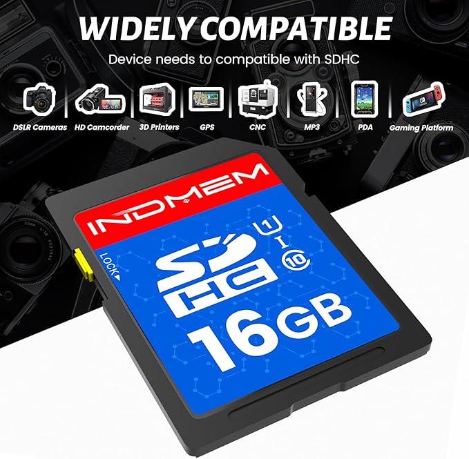 INDMEM SD Card 16GB, 10-Pack UHS-I Class 10 MLC Flash Memory Card, High-Speed Secure Digital Cards for Cameras, DSLR, Action Cams - Reliable Storage