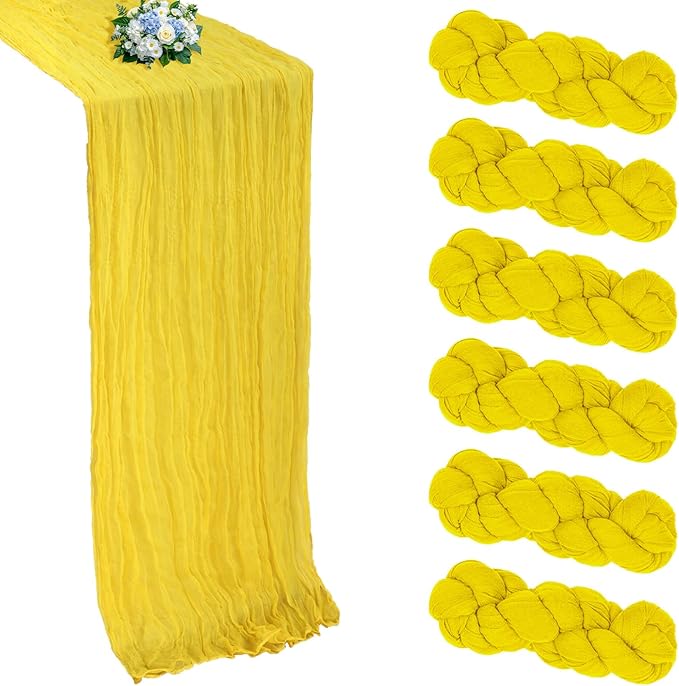 6 Pack Yellow Cheesecloth Table Runner 10FT Boho Cheese Cloths Gauze Fabric Table Runners 120 Inch Rustic Sheer for Wedding Birthday Party Baby Shower Centerpiece Home Decorations