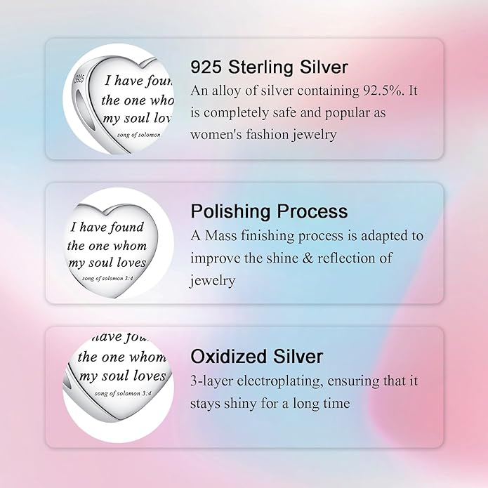 Bible Family Mom Wife Love Heart Dangle Charm 925 Sterling Silver Charms fits Bracelets and Necklace Pendant Bead Charms Jewelry Present for Women Family Friends