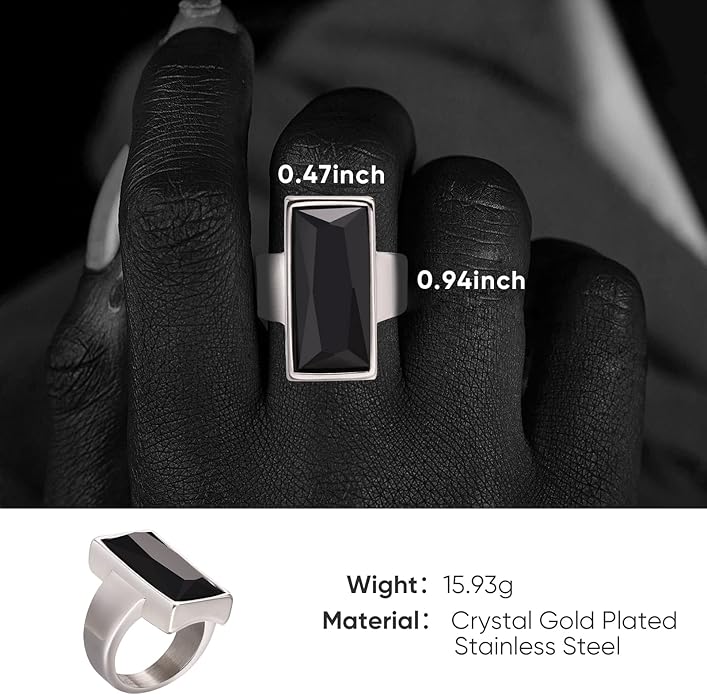 VNOX Vintage Fashion Stainless Steel Gold Plated Rectangular Black Glass Crystal Cocktail Statement Onyx Ring for Women