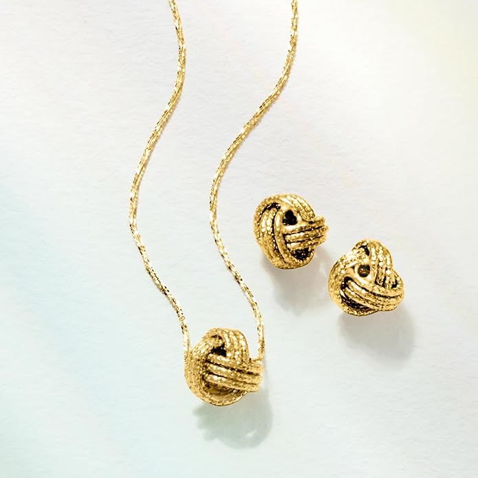 Ross-Simons Italian 14kt Yellow Gold Love Knot Jewelry Set: Necklace and Stud Earrings. 16 inches