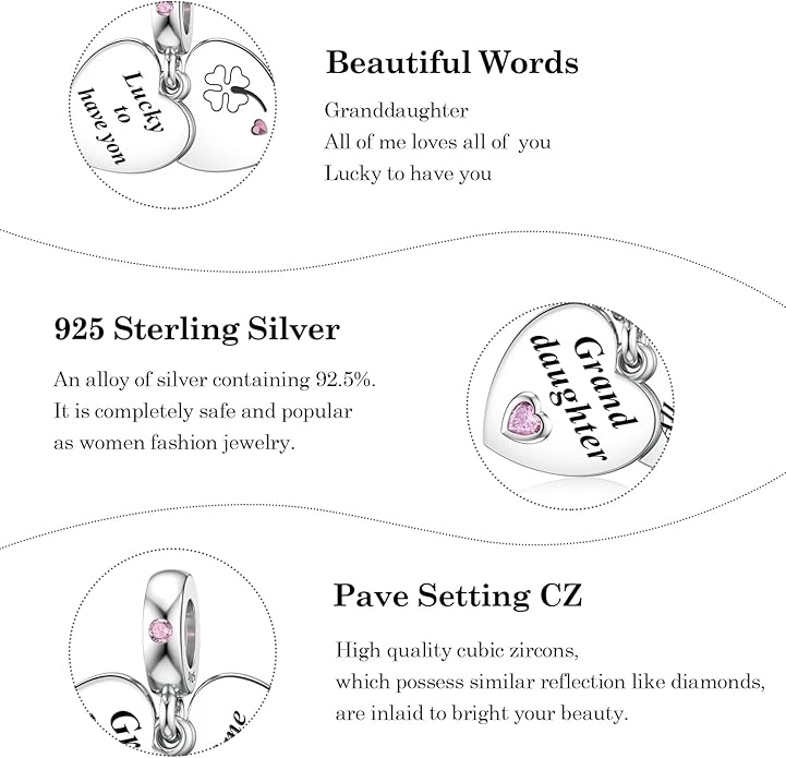 JIAYIQI Mother Sister Daughter Wife Charms Fit Charms Bracelet Necklace with Double Heart Love Charms 925 Sterling Silver Beads for Women Jewelry