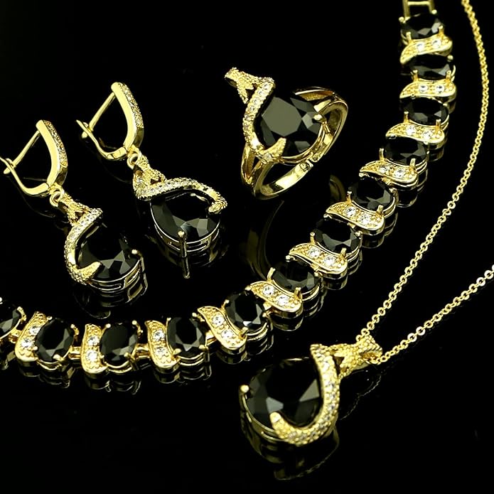 GZWHD Jewelry Set for Women Water Drop Cubic Zirconia Artificial Crystal Earrings Pendant Necklace Open Ring Tennis Bracelet Wedding Anniversary Birthday Engagement Gift for Bridesmaid Wife Girlfriend Friend