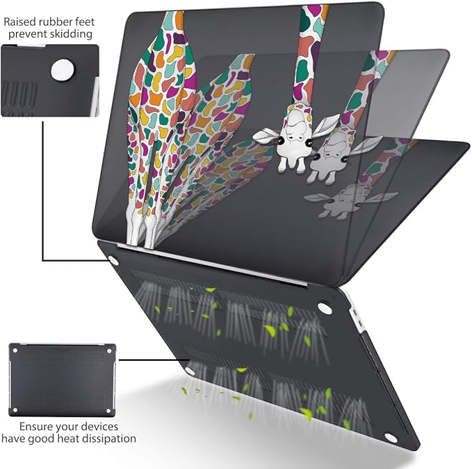 Mektron for MacBook Pro 16 Case A2141 2020 2019 Release, Matte Black Colorful Giraffe Smooth Hard Shell Cover 16 inch Laptop Case w/Keyboard Skin & Screen Protector & Dust Plug