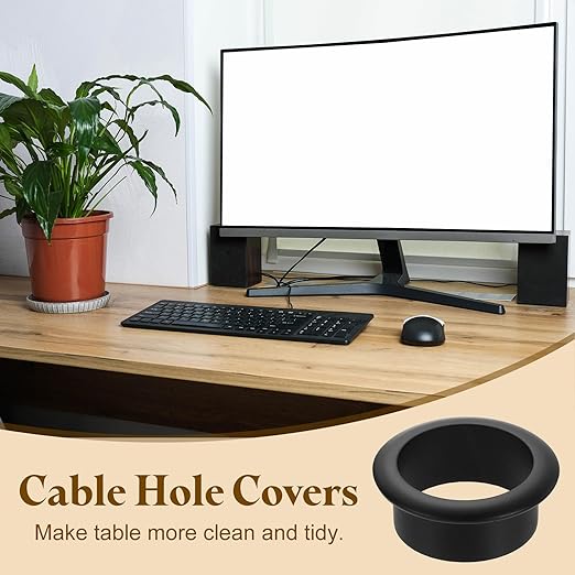 uxcell Desk Grommet, 1-9/16" (40mm) Zinc Alloy Cable Hole Cover Wire Cord Organizer with Marked Cable Ties for Home Office Desktop Wire, Black