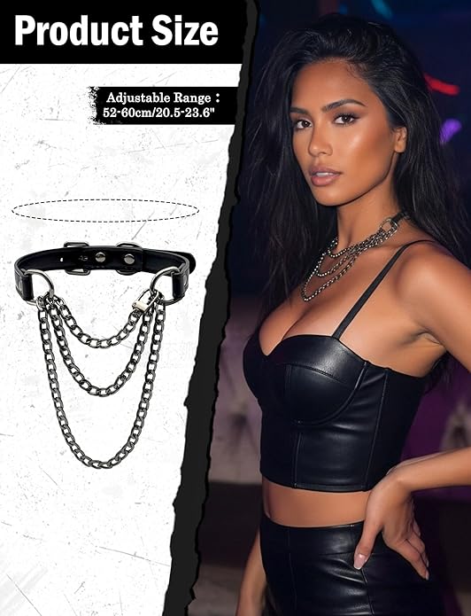 FEOYA Leather Choker Collar For Women Handmade Adjustable Triple-Layer Slip Chain Punk Gothic Chain Collar Necklace
