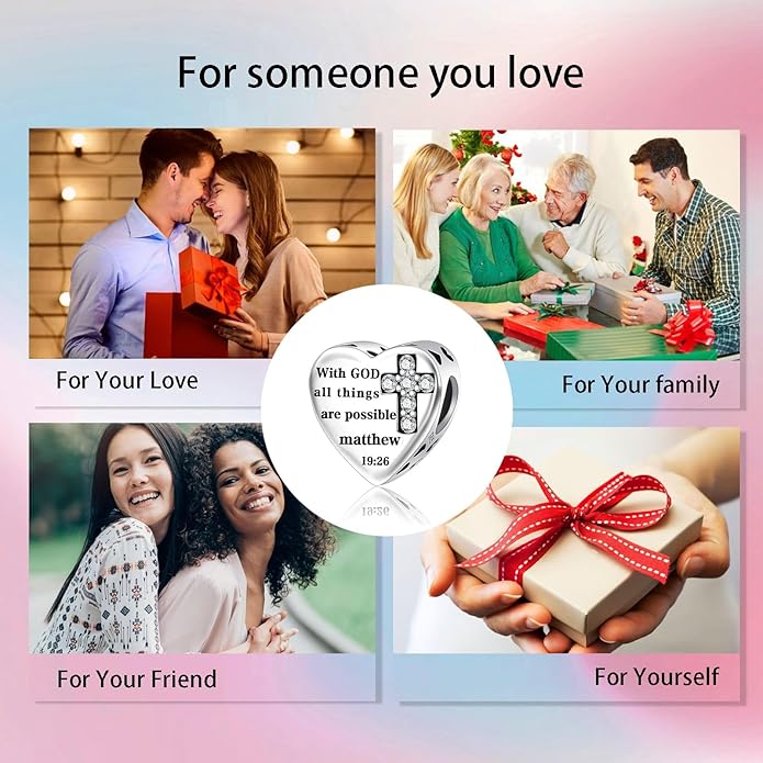 Bible Family Mom Wife Love Heart Dangle Charm 925 Sterling Silver Charms fits Bracelets and Necklace Pendant Bead Charms Jewelry Present for Women Family Friends