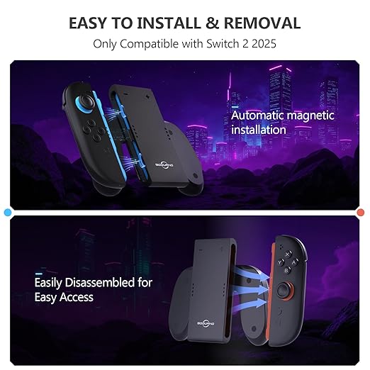 Switch 2 Joycon Charging Grip, Super Magnetic Charger Handle for Nintendo Switch 2 Joycons, Ergonomic Controller Grip for Playing While Charging, Switch 2 Accessories Black (USB Charging Black)