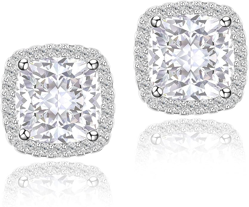 YOMELA Cubic Zirconia Earrings Studs, Halo CZ Birthstone Simulated Diamond Stud Earrings for Women