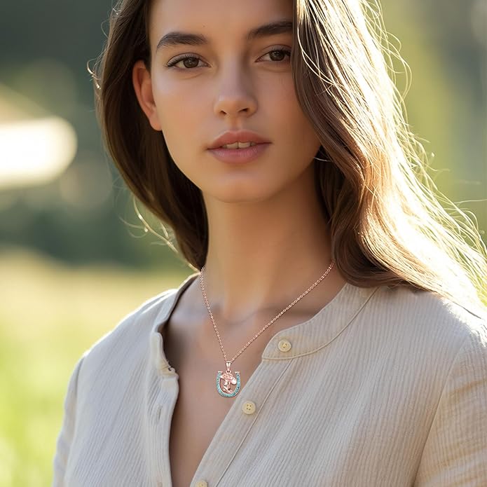 Western Cowboy Necklace 925 Sterling Silver Horseshoe Pendant Western Jewelry Cowgirl Gifts for Women Girlfriend Cowboy Cowgirl